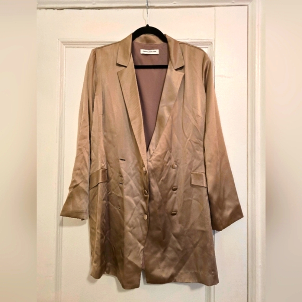 Amanda Uprichard Taupe Satin Double-Breasted Blazer